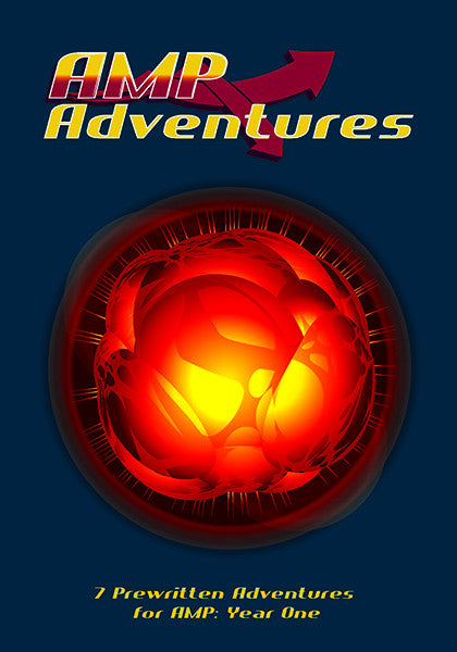 A pulsating and glowing organ with connections to an outer skin layer seems to indicate a biotech theme.  Cover reads: "Amp Adventures: 7 Prewritten Adventures for AMP: Year One".