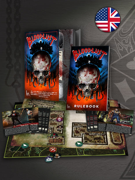 Displayed are the contents of the game held in a slipcase that resembles a VHS case. The cover is a skull with blood on it.