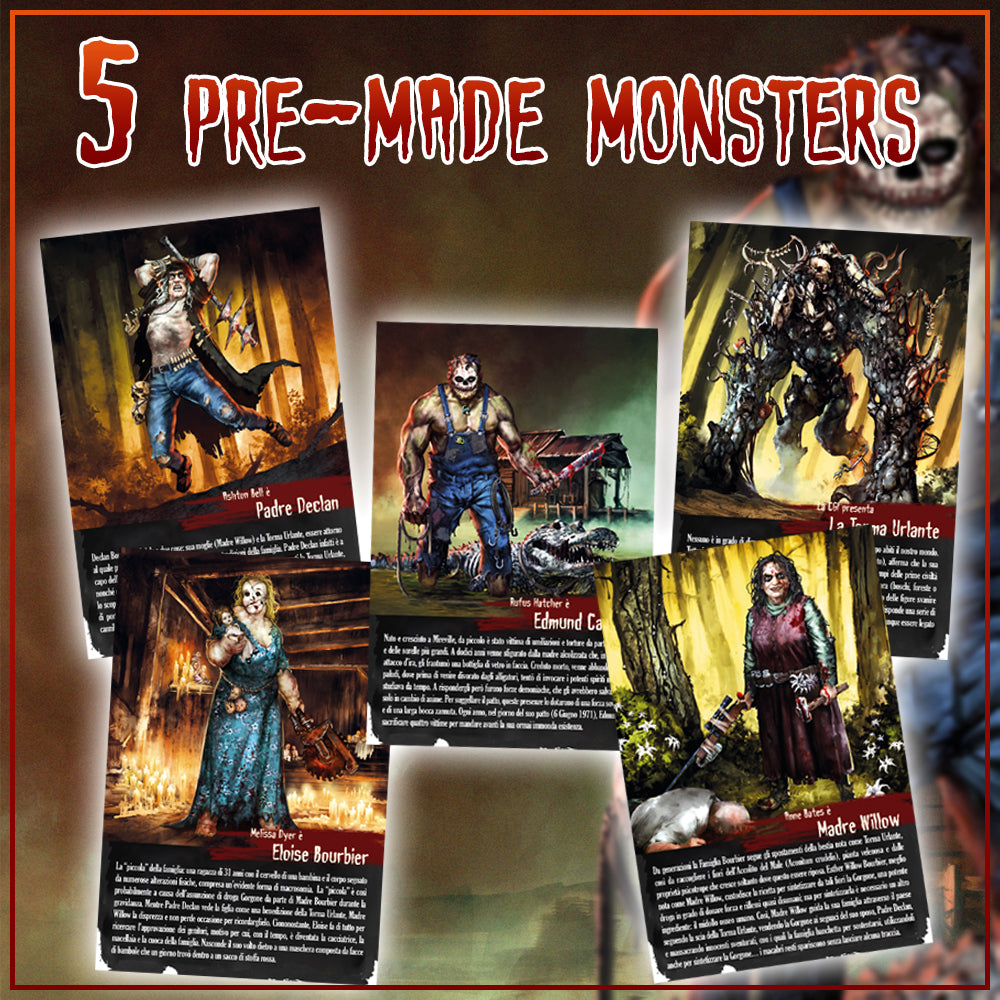 Text reads, "5 pre-made monsters." Picture shows the monster cards.