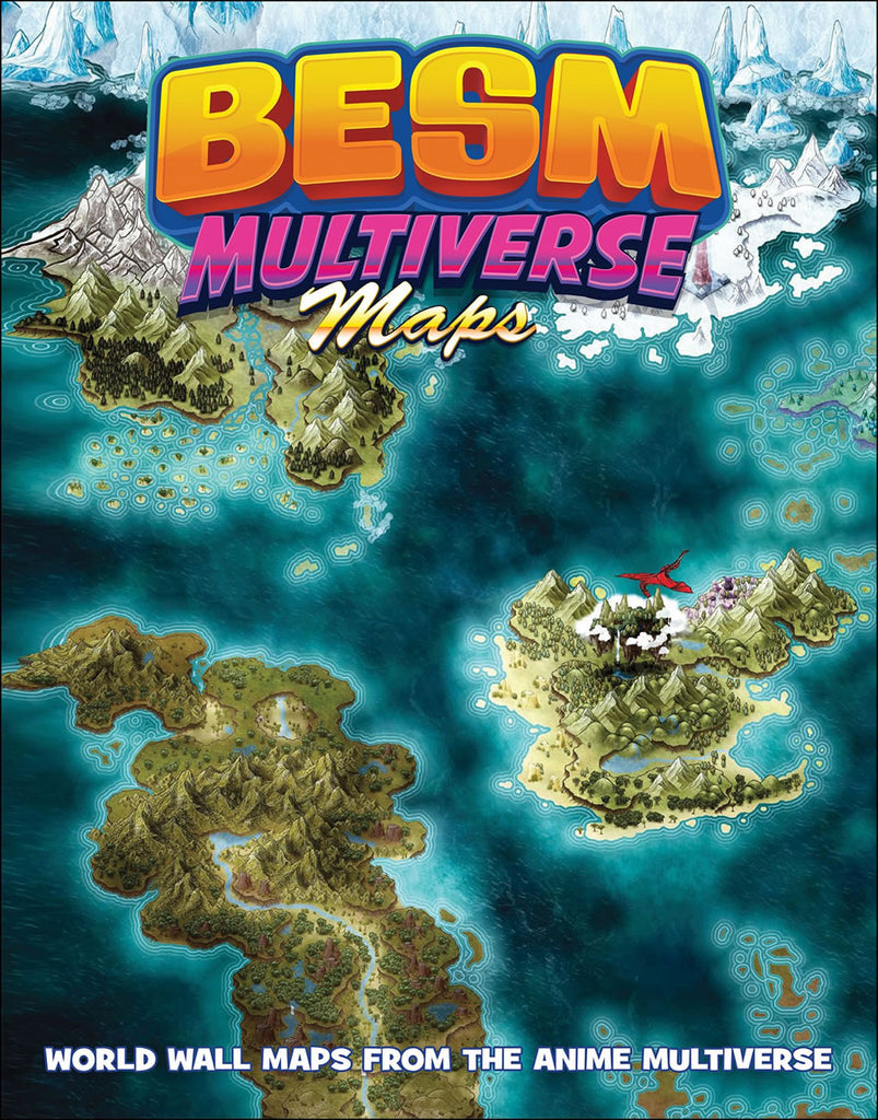 A map of parts of a world. "BESM Multiverse Maps. World Wall Maps from the Anime Multiverse."