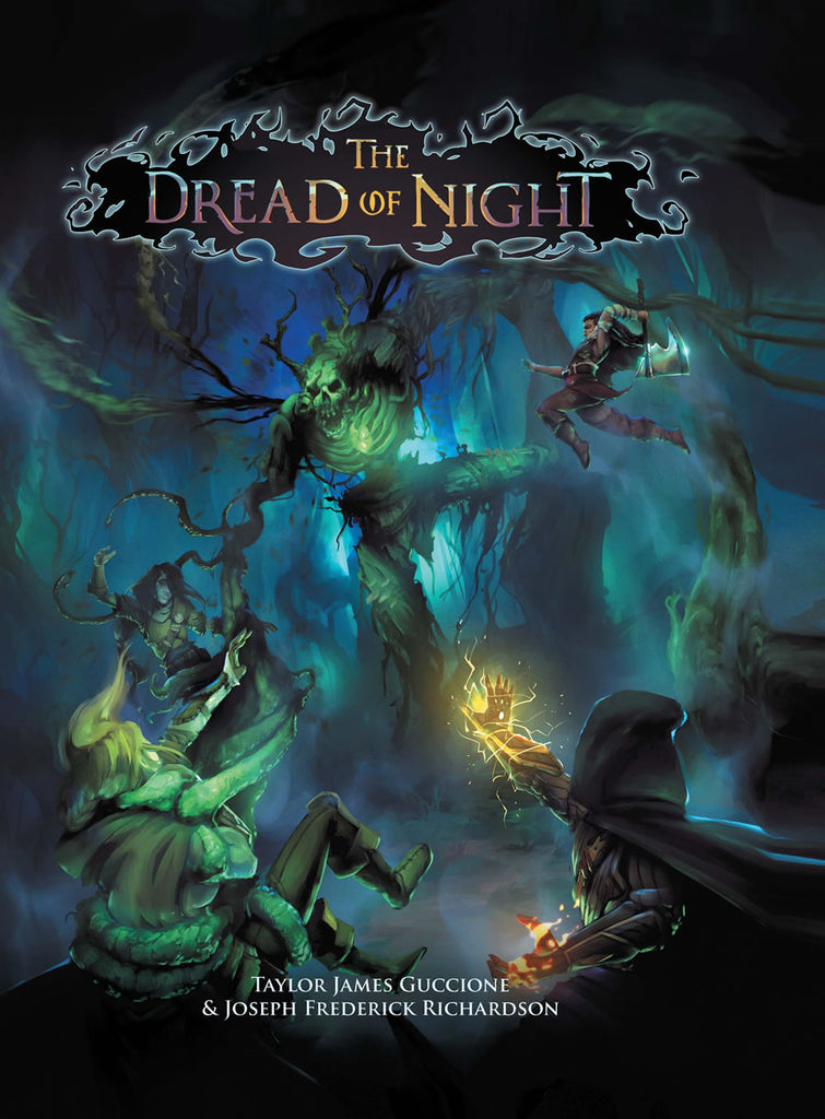 A creature in the woods grapples and fights with a group of adventurers. "The Dread of Night"