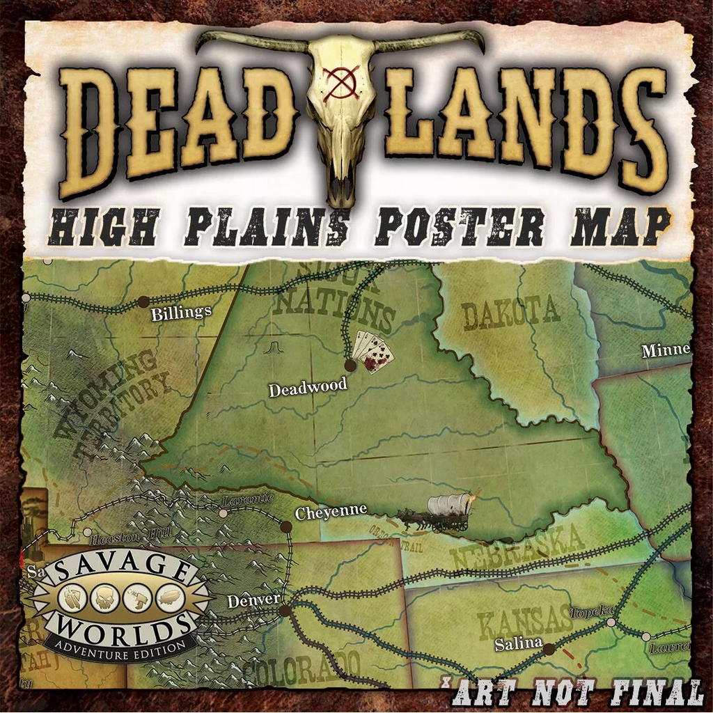 Fantasy map or territories/states. "Dead Lands High Plains Poster Map. Savage Worlds Adventure Edition."