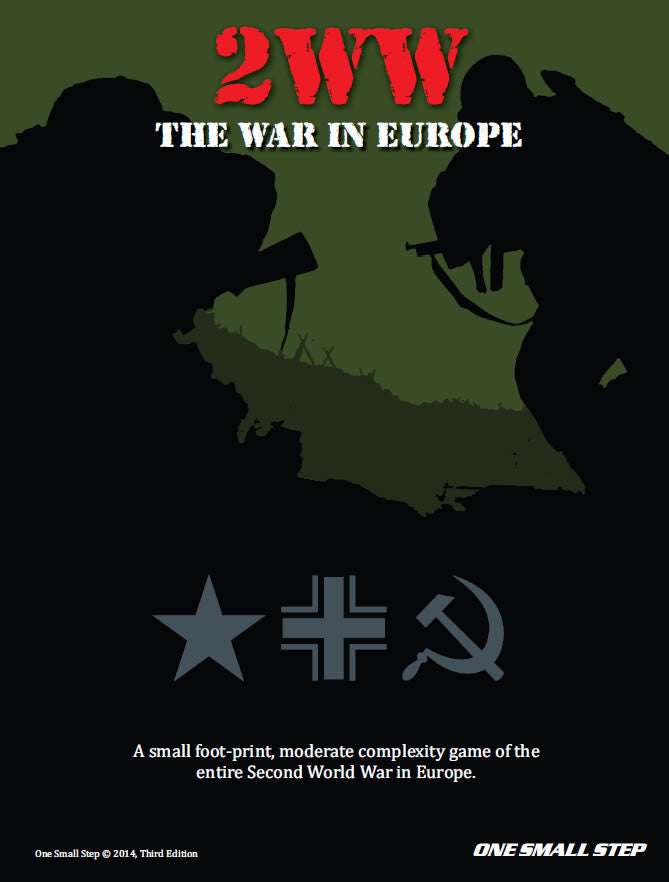 The shadowy outlines of soldiers against a war-torn battlefield are seen.  Cover reads: "2WW The War in Europe".